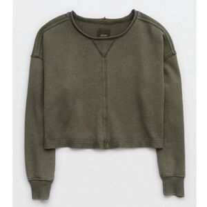 Aerie Beach Party Olive Green Cropped Crewneck